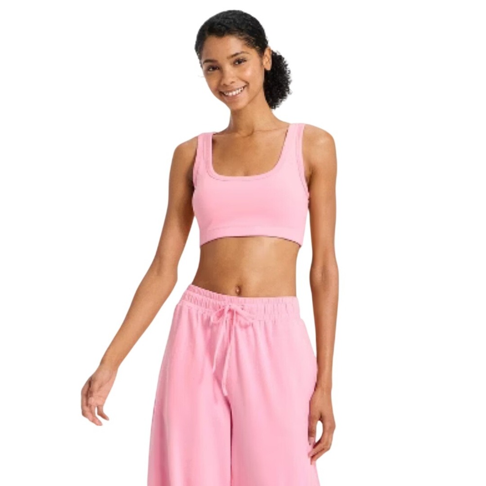 JoyLab Women's Pink Square‎ Neck Cotton Blend Sports Bra Size XXS
